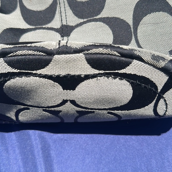 COACH SIGNATURE F13358 Grey & Black CANVAS LEATHER HOBO BAG - Picture 3 of 6